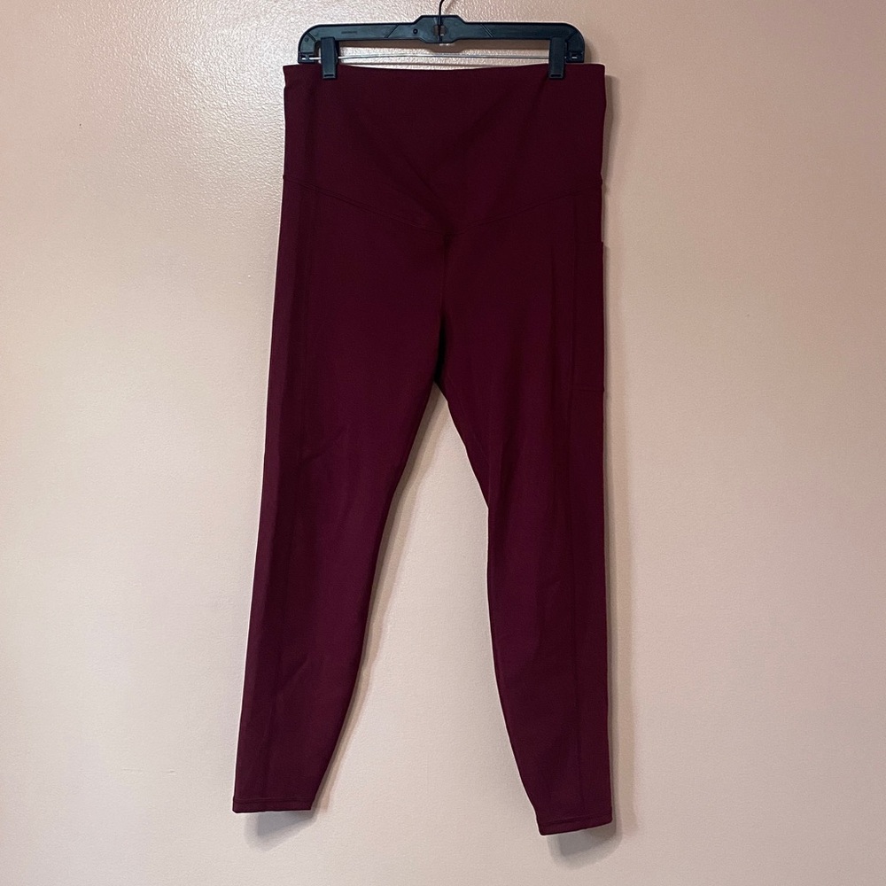 GAP Fit Womens Size M Maternity Leggings Burgundy Red Full Panel Full Length